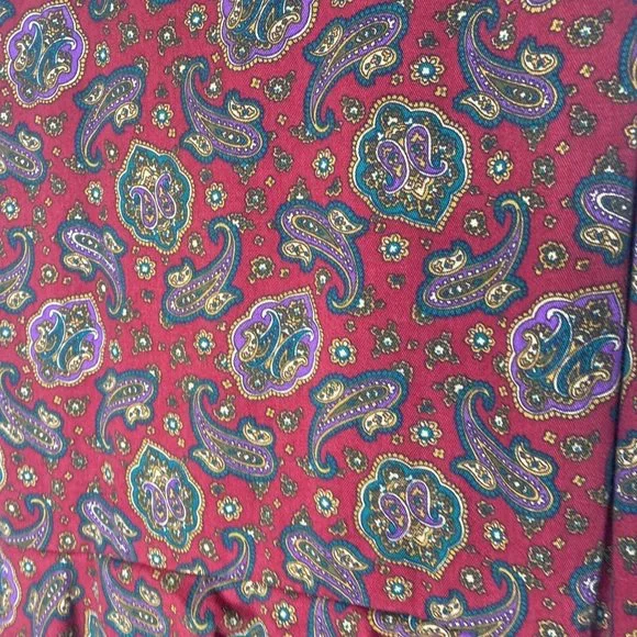 Vintage 80s Lanz Original Dress Paisley Maroon Green Midi Peplum New Sz 8 Cotton